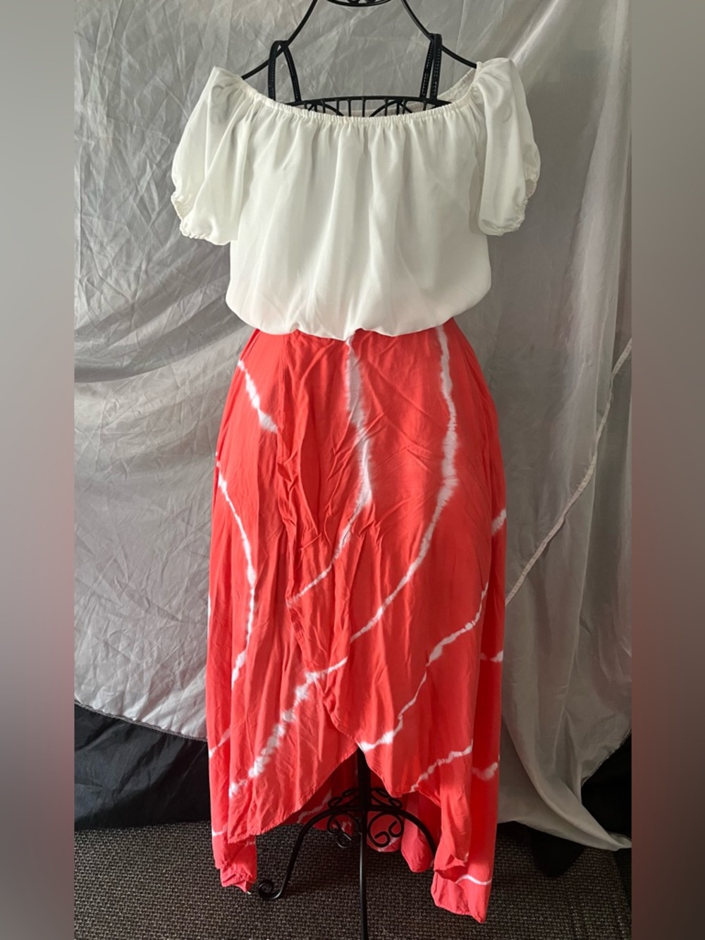 Main Strip Coral Tie-Dye High-Low Skirt Maxi Dress Small